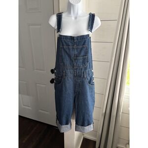 We The Free Overalls Womens Small Blue Denim Crossback Rolled Cuff Shorts Casual